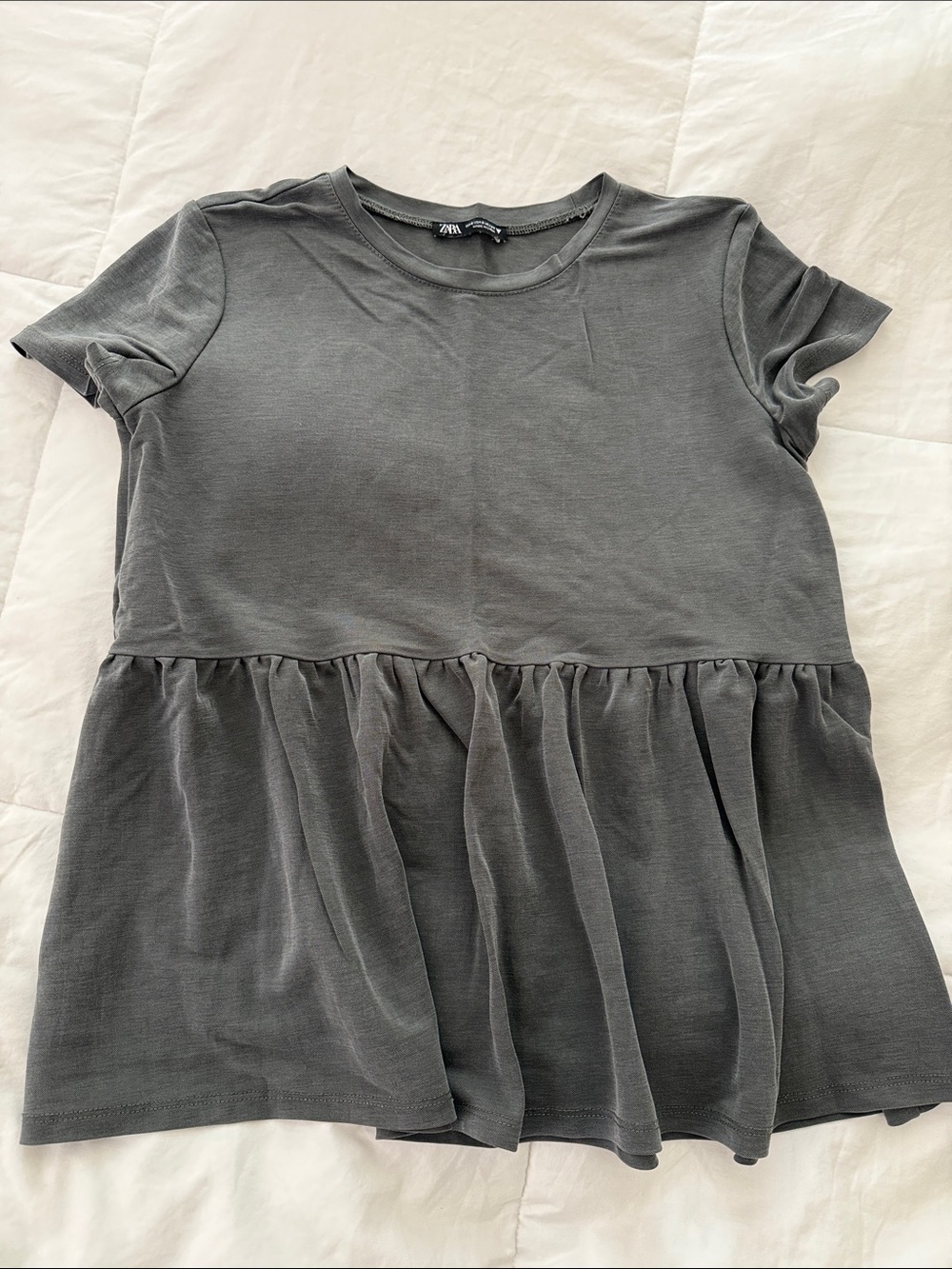 Zara Charcoal Gray Peplum Short Sleeve Top